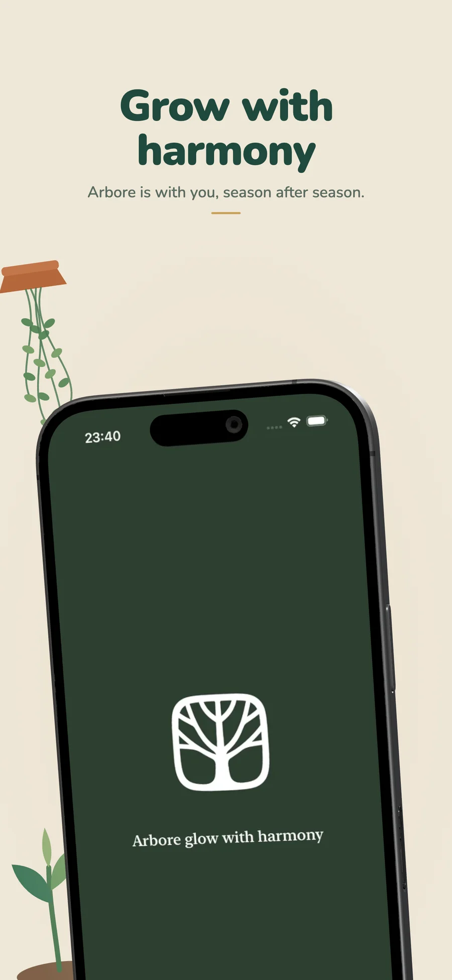 The Arbore launch screen, with the app’s tree mark.